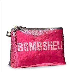 NEW VICTORIA’S SECRET RARE Red PINK Sequin Bombshell Clutch MAKEUP BAG RUNWAY